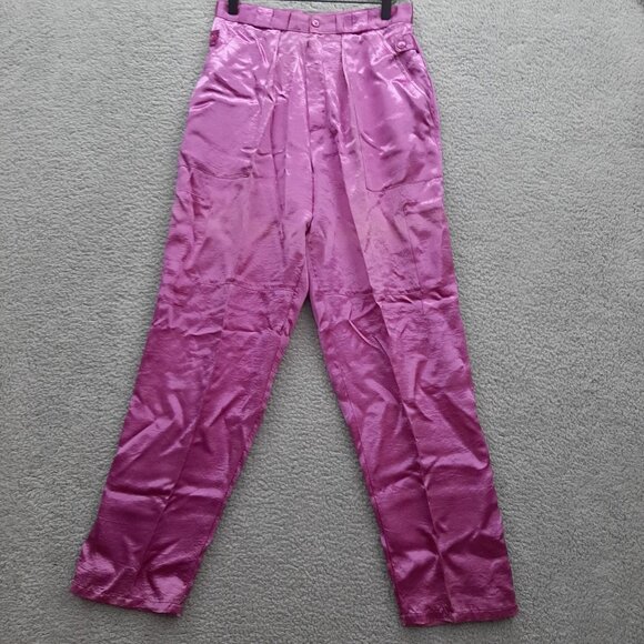 Vintage 80's Avon Fashions Womens Shiny Pink High-Waist Pants Size 11/12 tapered - Picture 1 of 11